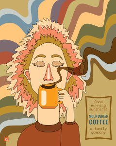 Mountaineer Coffee promotional poster, illustration and poster designed in Illustrator